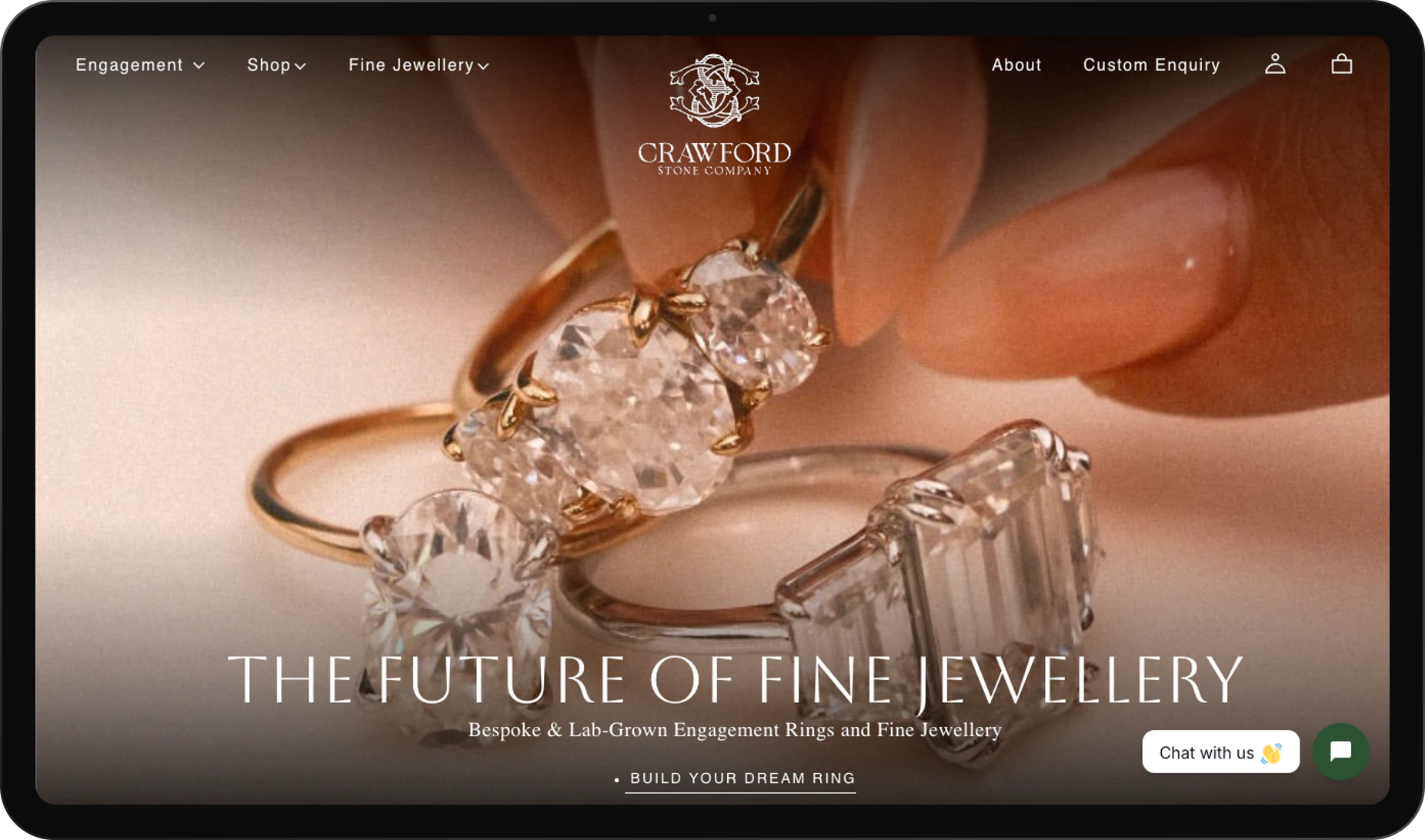 Crawford Stone Company Shopify store homepage shown on a tablet