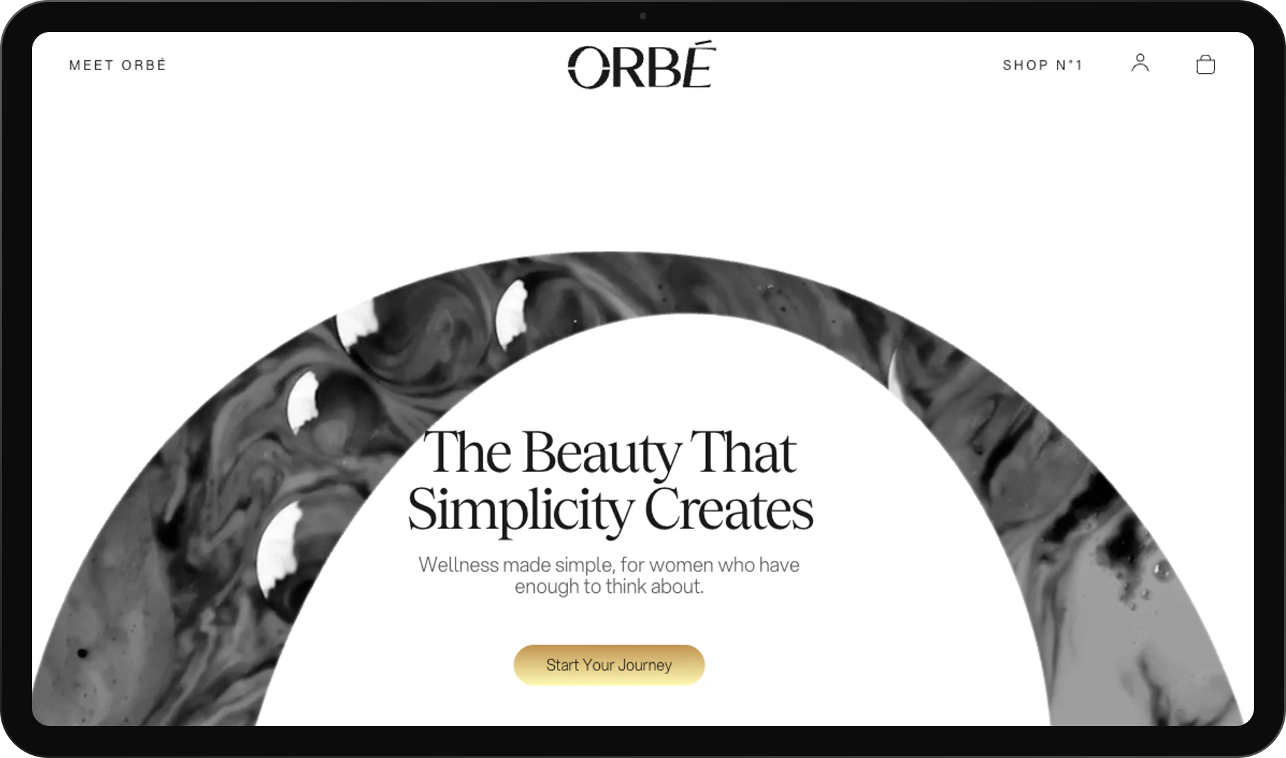 Orbé Care Shopify store homepage shown on a tablet